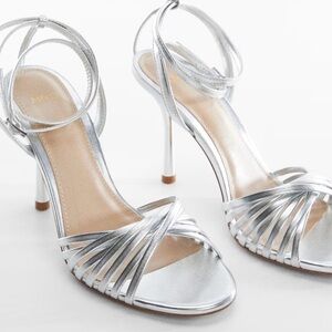 MANGO Strappy Heels in Silver